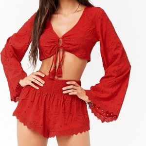 floral eyelet crop top & short set